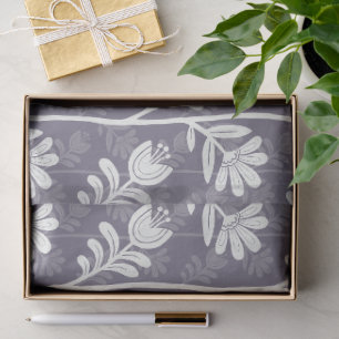 Papier Mousseline Rythme en Fleur Silhouette Florale blanc et lavand