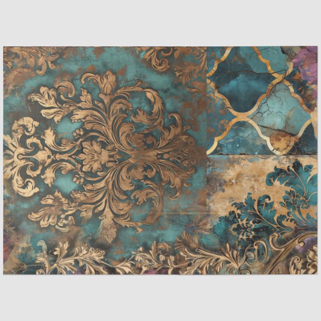 Papier Mousseline Sac à rebut Damask Collage Patina (Recto)