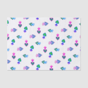 Papier Mousseline Sacred Hearts Catholiques Folk Bleu Rouge