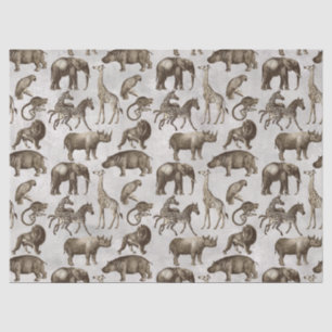 Papier Mousseline Safari Animaux sur Découpage gris clair