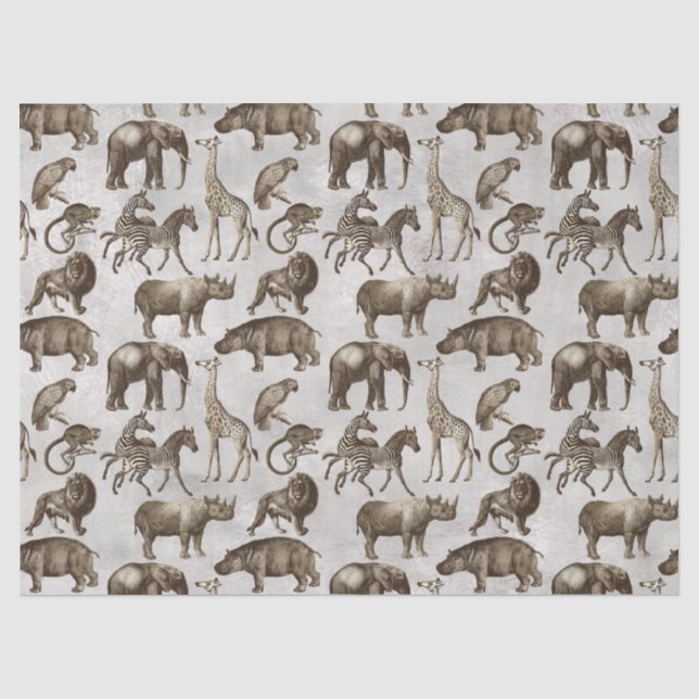 Papier Mousseline Safari Animaux sur Découpage gris clair (Recto)