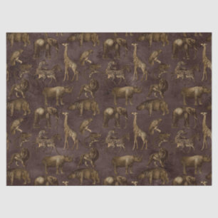 Papier Mousseline Safari Animaux sur la Découpage Brown foncée