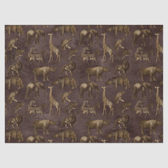 Papier Mousseline Safari Animaux sur la Découpage Brown foncée (Recto)