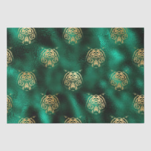 Papier Mousseline Safari élégant vert et or Wild Tiger Face