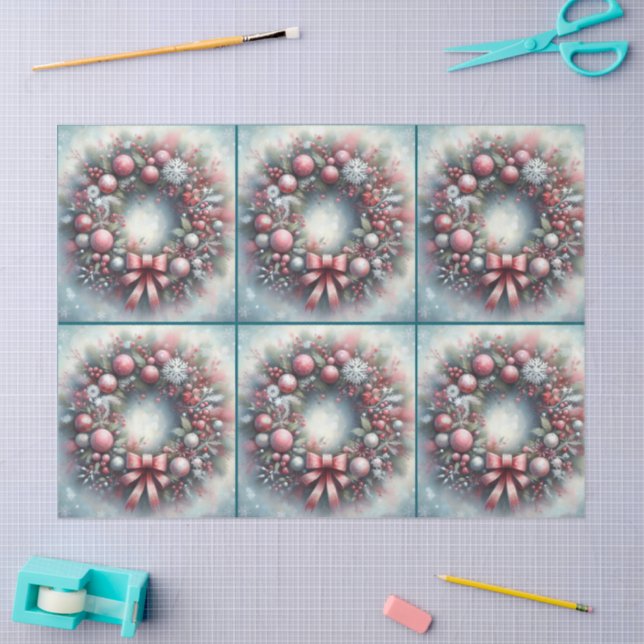 Papier Mousseline Sage de couronnes Vert et Rose Découpage (Artisanat)