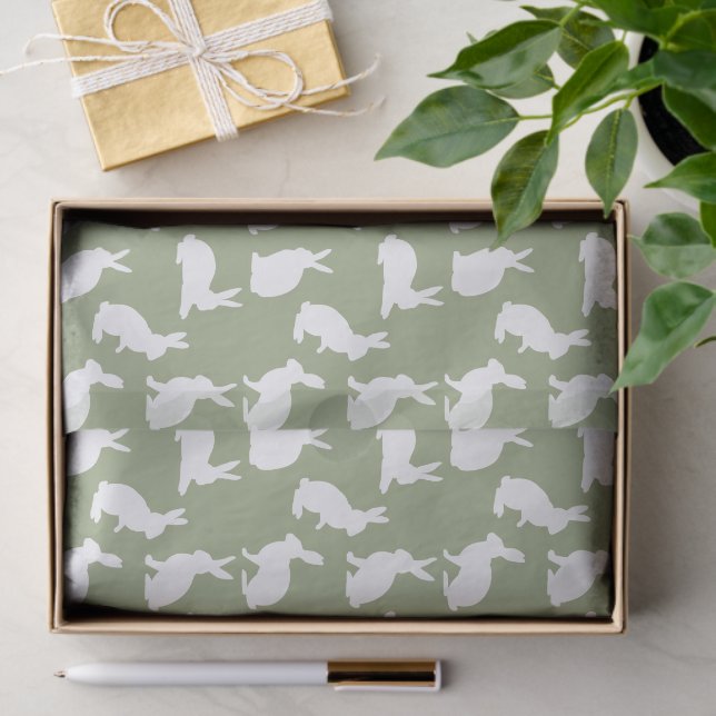 Papier Mousseline Sage Green And White Bunny Pattern Stylish Easter (Cadeau)