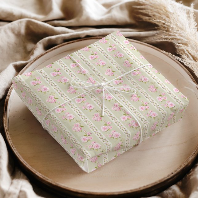 Papier Mousseline Sage Vert Floral Ancien (Créateur téléchargé)