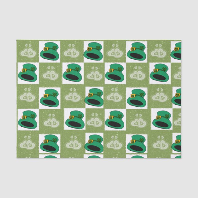 Papier Mousseline Saint Patrick's Day Tissue Paper Coeurs Casquette (Recto)