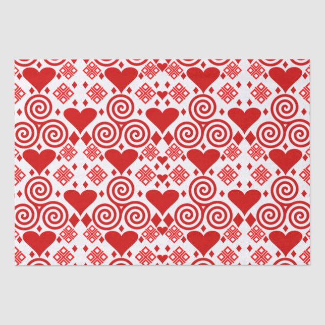 Papier Mousseline Saint Valentin Amour rose, rouge et Motif blanc (Recto)