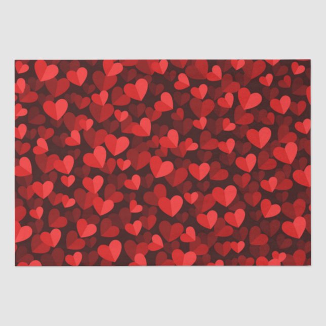 Papier Mousseline Saint-Valentin Coeurs d'amour mignons rouge et ros (Recto)
