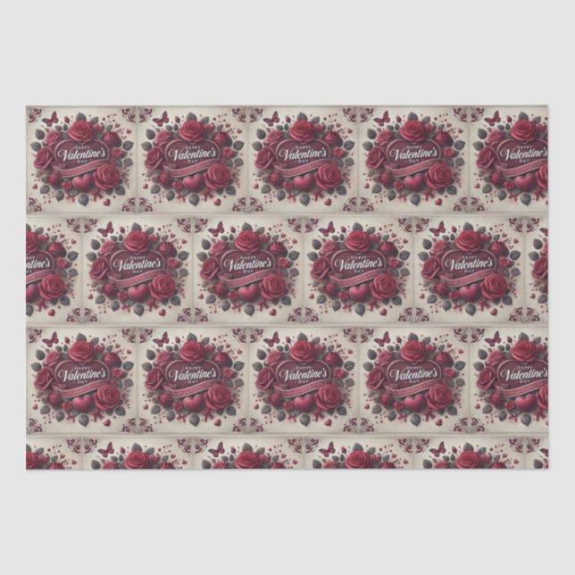 Papier Mousseline Saint Valentin Design avec Roses et coeur (Recto)