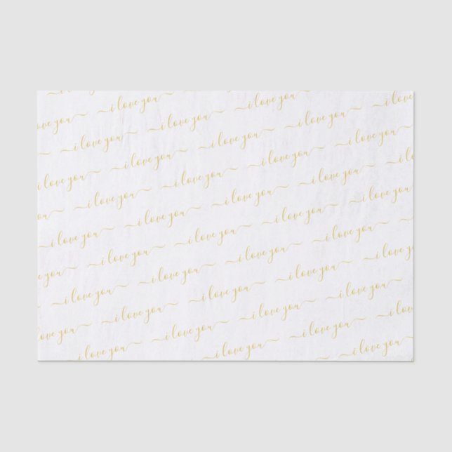 Papier Mousseline Saint-Valentin Script manuscrit I Love You Gold (Recto)