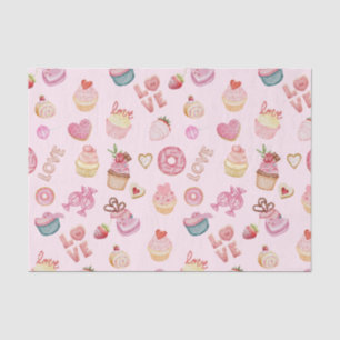 Papier Mousseline Saint Valentin Sucres et Cupcakes rose
