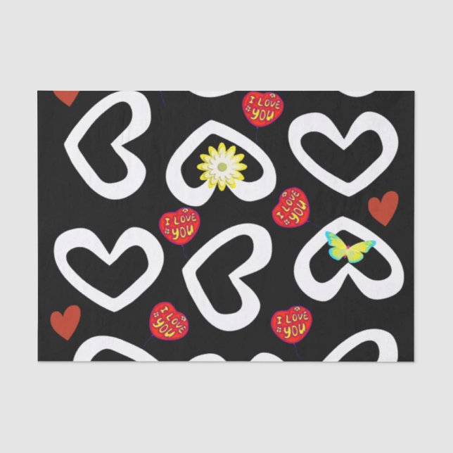 Papier Mousseline Saint Valentin Tissu Papier Coeurs (Recto)