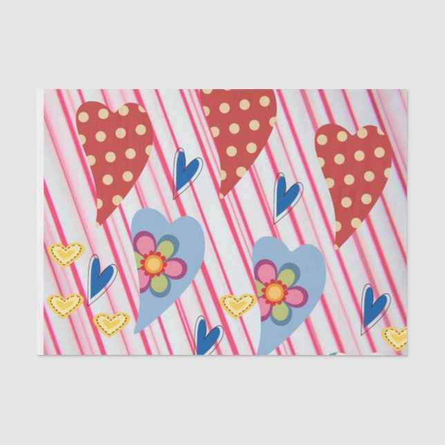 Papier Mousseline Saint Valentin Tissu Papier Love Coeurs (Recto)