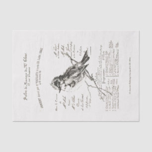 Papier Mousseline Salon de Musique Française Oiseau Script Tissu Pap