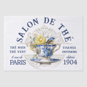 Papier Mousseline Salon de Thé Tearoom French Bird Teacup Découpage