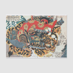 Papier Mousseline Samurai Combattre un tigre, Kuniyoshi, Ukiyo-e