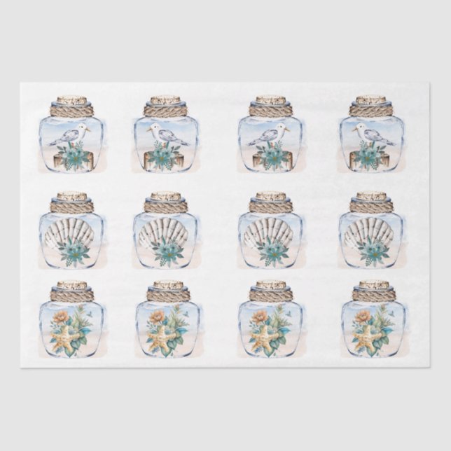 Papier Mousseline Sandpipers Flowers Shells Jar Decoupage Paper (Recto)