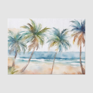 Papier Mousseline Sandy Watercolor Plage tropicale, Palmiers