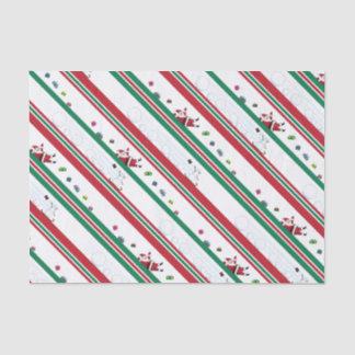 Papier Mousseline Santa & bonhomme de neige rayures de Noël