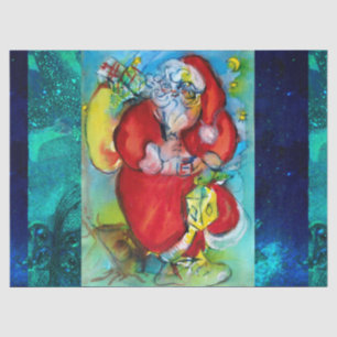 PAPIER MOUSSELINE SANTA CLAUS AVEC LANTERN DANS LA NUIT DE NOËL