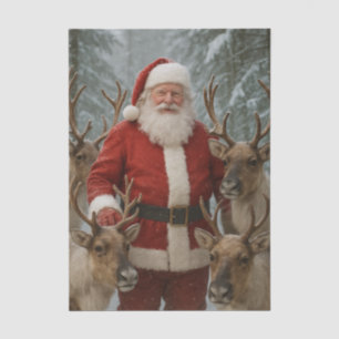 Papier Mousseline santa claus avec rennes en bois neigeux noël