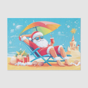 Papier Mousseline Santa Claus Se détendre sur une plage tropicale