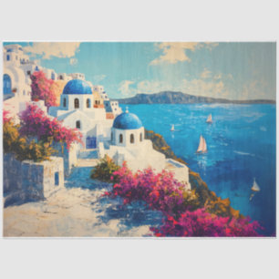 Papier Mousseline Santorin Fleurs vibrantes Peinture à l'huile Décou