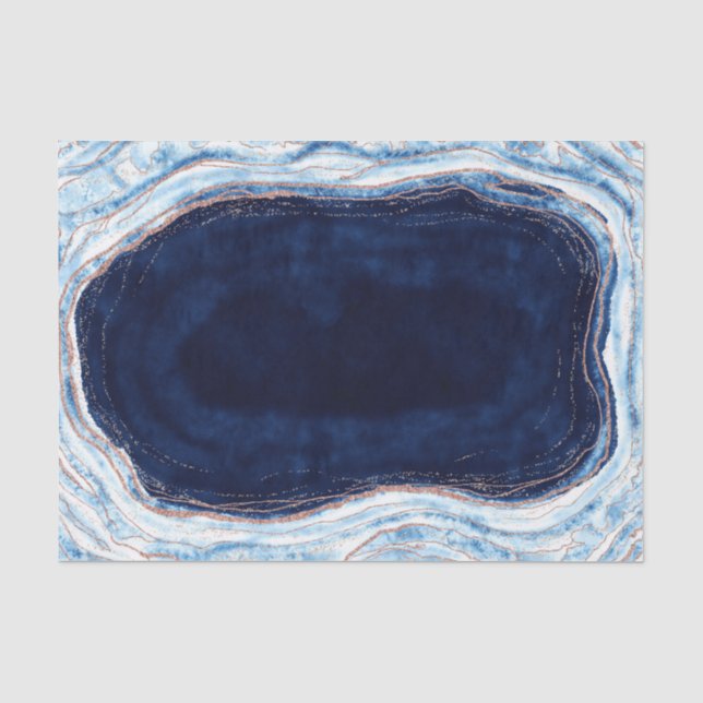 Papier Mousseline Sapphire Blue Rose Gold Geode Agate Marbre Mariage (Recto)