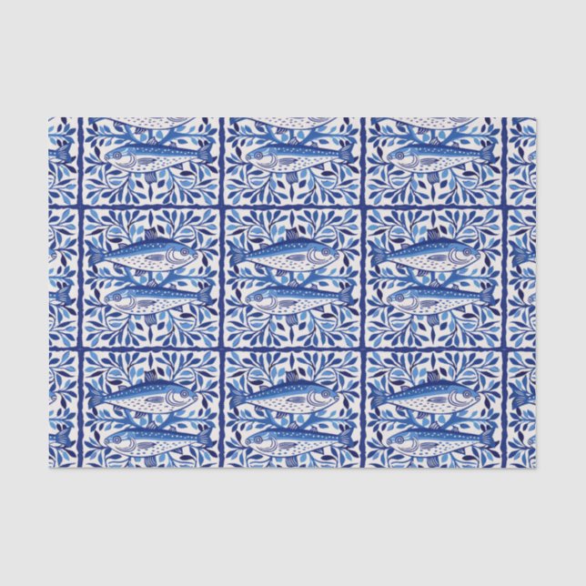 Papier Mousseline Sardine bleue et blanche portugaise (Recto)