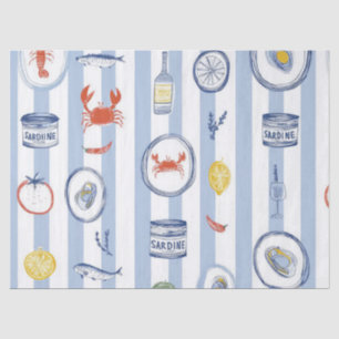 Papier Mousseline Sardine de mer Méditerranée motif rayure bleue