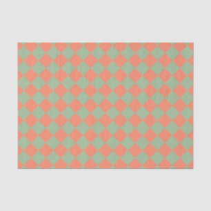 Papier Mousseline Saumon vert olive rose Checker Motif diamant