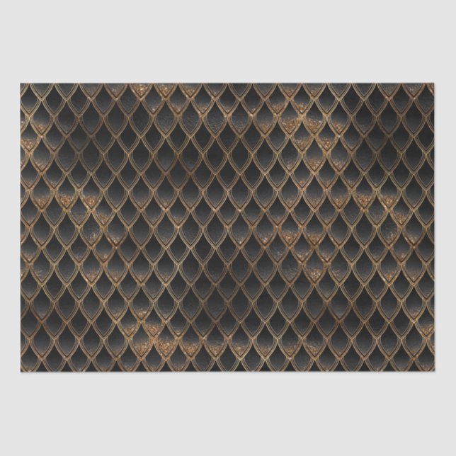 Papier Mousseline Scales Dragon Parties scintillant Noir &amp; Or Chimme (Recto)