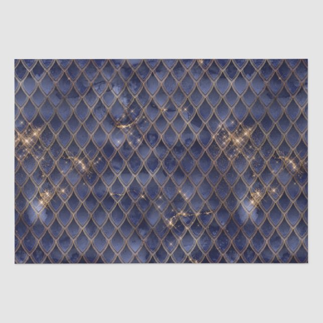 Papier Mousseline Scales Dragon Shimmergeant Navy & Gold Sparkles (Recto)