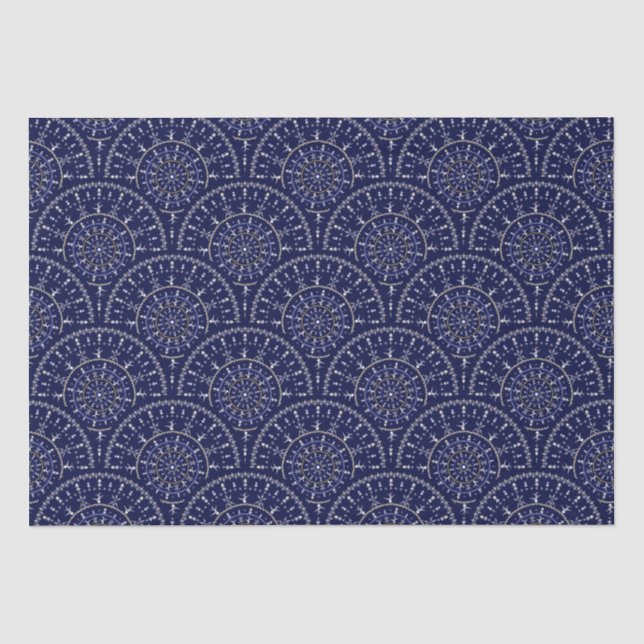 Papier Mousseline Scandinave Ditsy Winter Navy & Gold Art Deco (Recto)