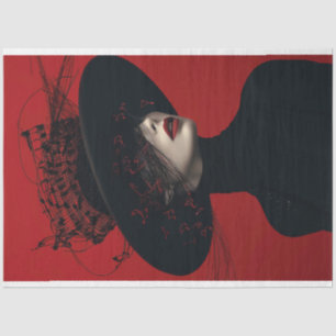 Papier Mousseline Scarlet Lady in Black Music Notes Découpage