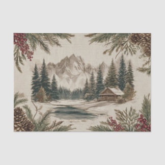 Papier Mousseline Scène chaleureuse de forêt vintage pour Noël