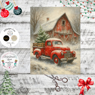 Papier Mousseline Scène de Noël avec un vieux camion rouge vintage