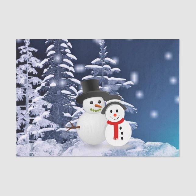 Papier Mousseline Scène d'hiver Snowmen Découpage papier de tissus (Recto)
