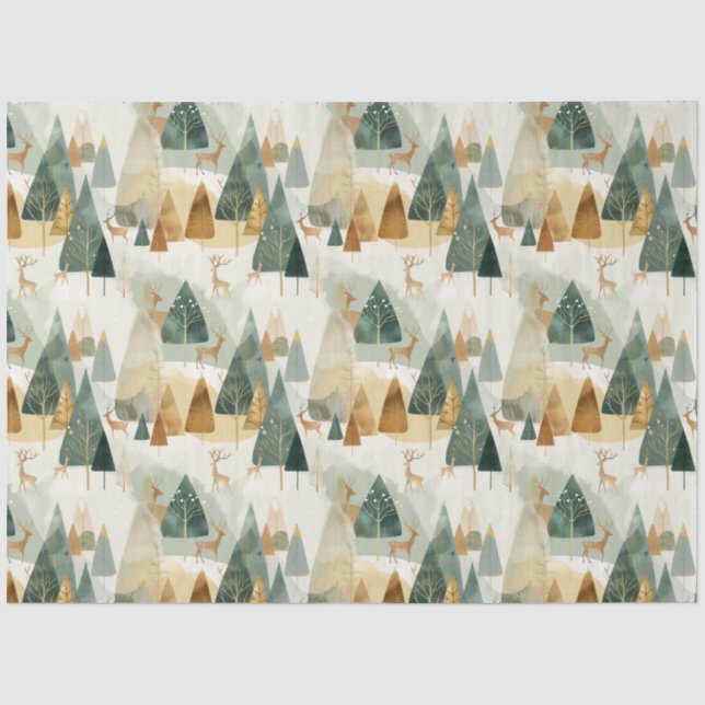 Papier Mousseline Scène hivernale avec cerf (Recto)