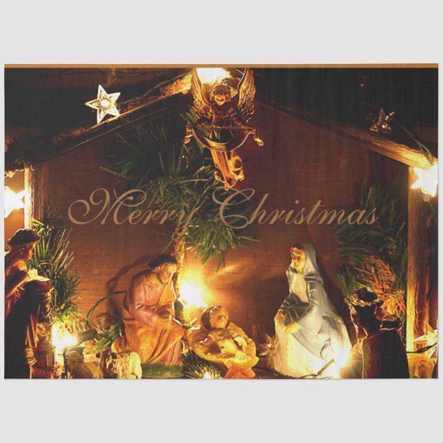 Papier Mousseline Scène Nativité Papier Tissu de Noël (Recto)