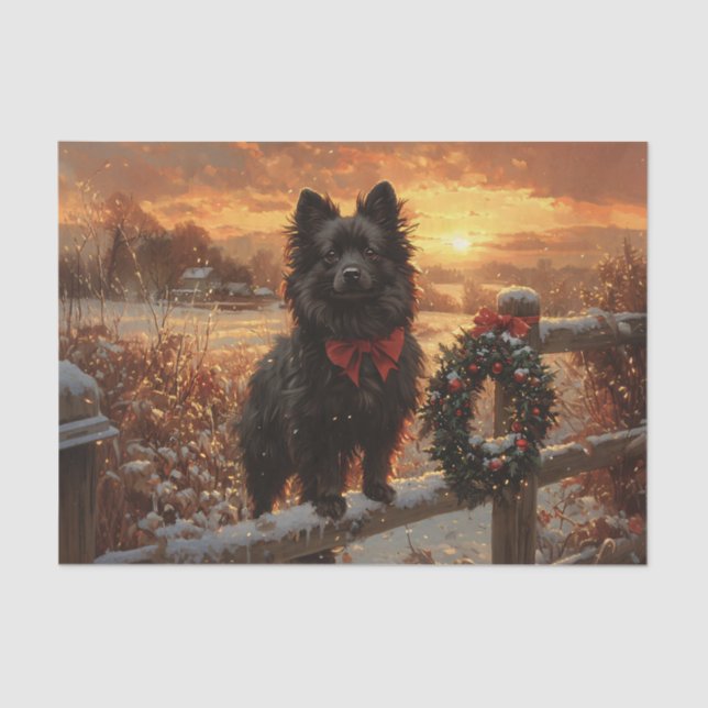 Papier Mousseline Schipperke Chien rustique Découpage hiver (Recto)