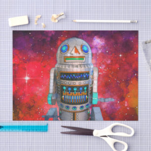 Papier Mousseline Sci fi toy robot galaxie rouge cool rétro annivers