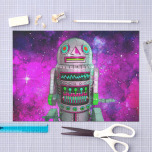 Papier Mousseline Sci fi toy robot galaxie violette anniversaire coo