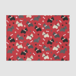 Papier Mousseline Scottish Terrier Paws and Bones Red