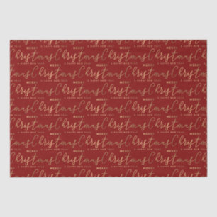 Papier Mousseline Script de typographie rouge et or Joyeux Noël