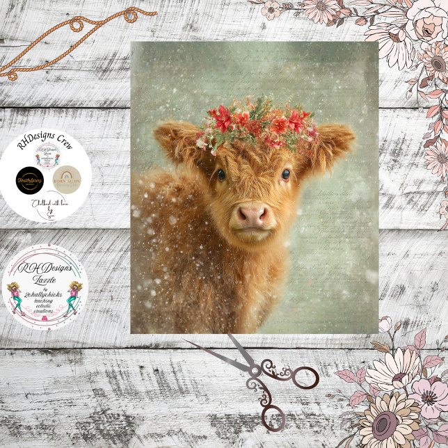 Papier Mousseline Script manuscrit de Decoupage Highland Calf Winter (Créateur téléchargé)