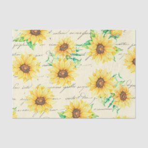 Papier Mousseline Script Sunflower Vintage Floral Decoupage