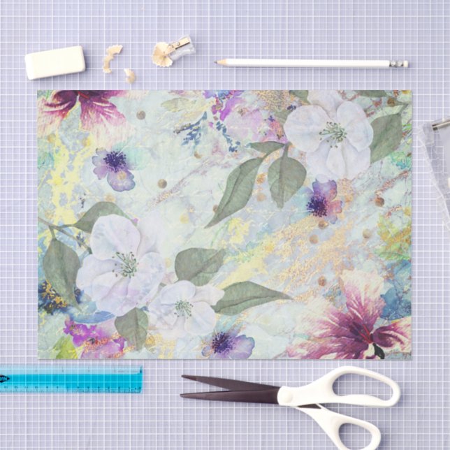 Papier Mousseline Script vintage d'aquarelle florale sur la mer et l (Artisanat)